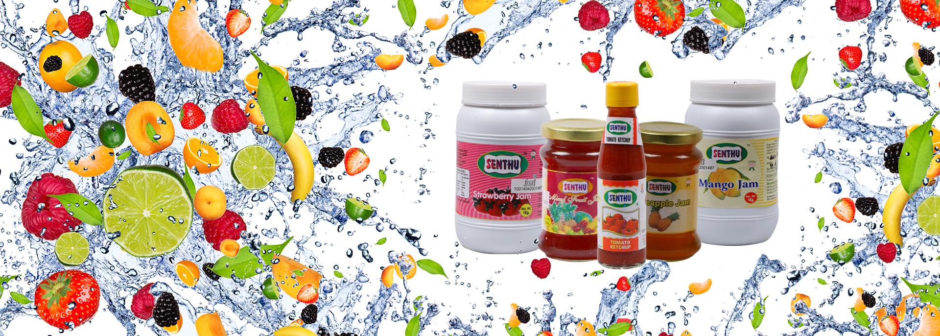 Senthu jams and sauces with fruits and a splash of water